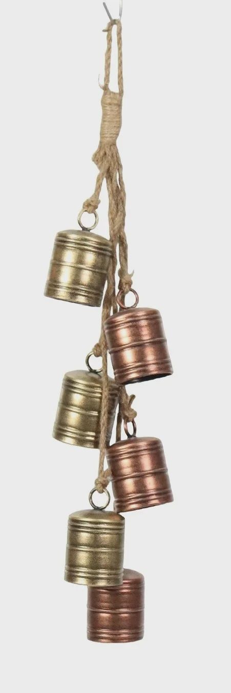 Vintage Bell Hanging Cluster gold &amp; copper metal 26&quot;