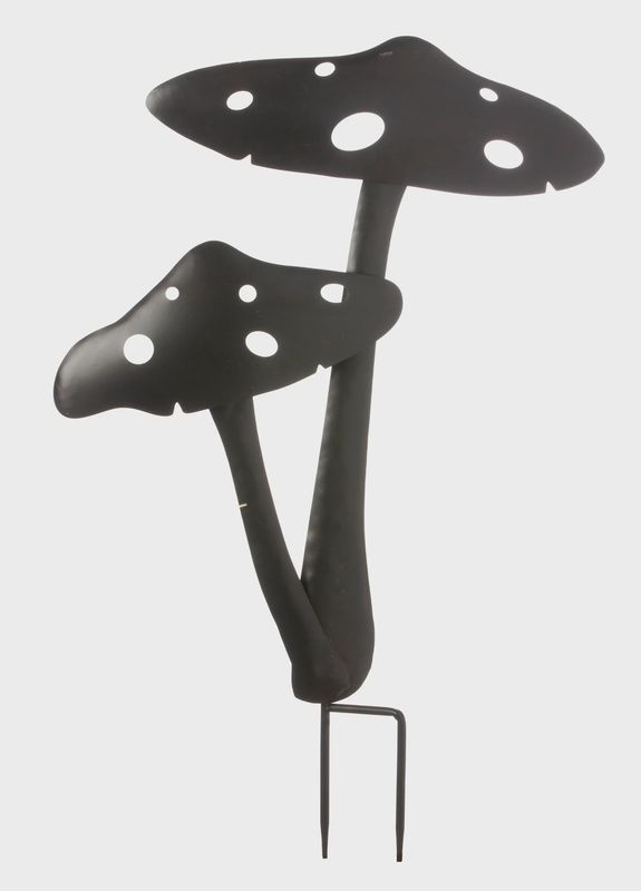Metal Mushroom Silhouette with Polka Dots on Stakes – Black