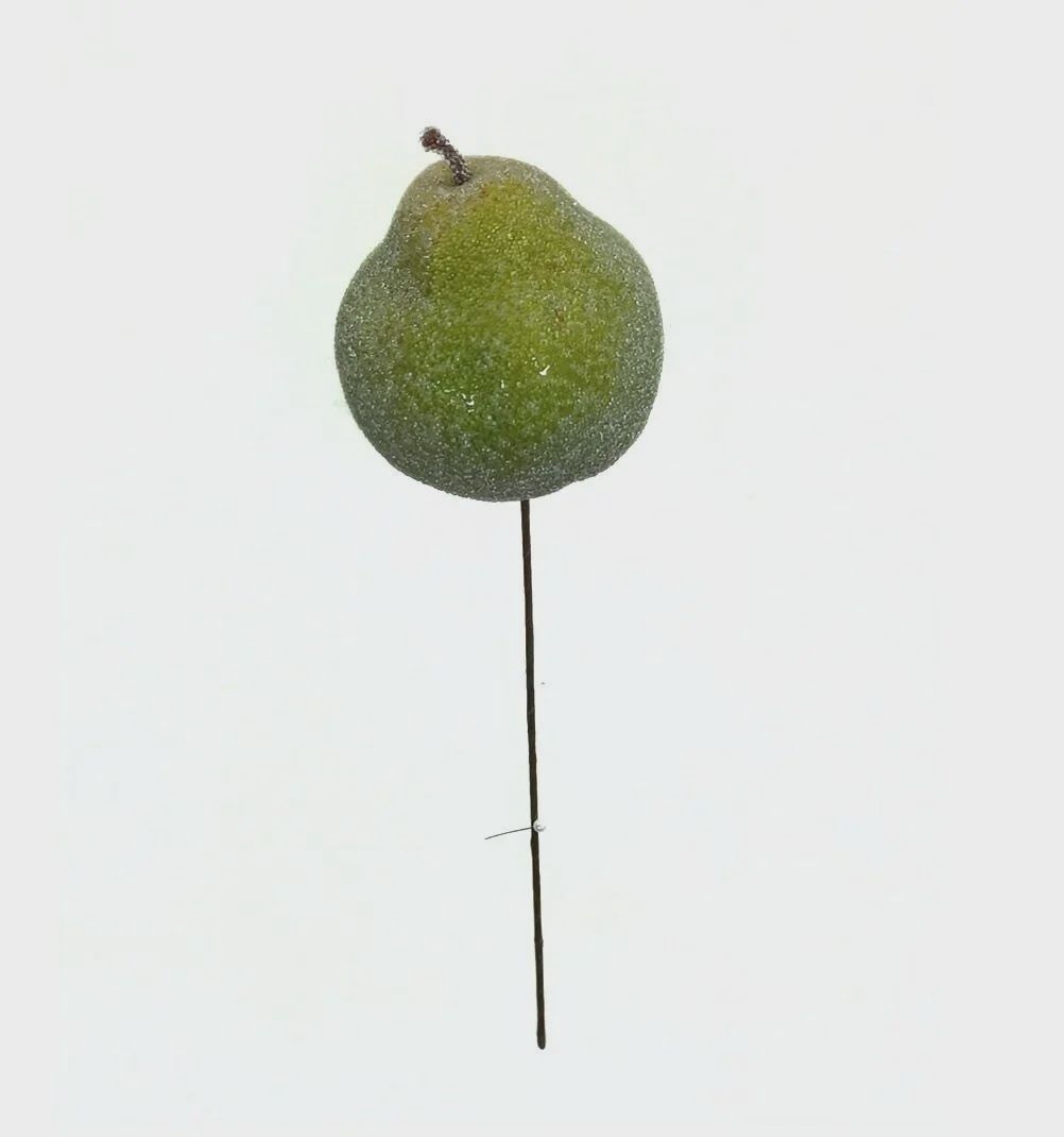 Sugared Pear on pick 80mm green