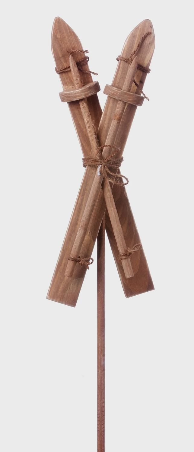 Wooden Skis on stake 24&quot;