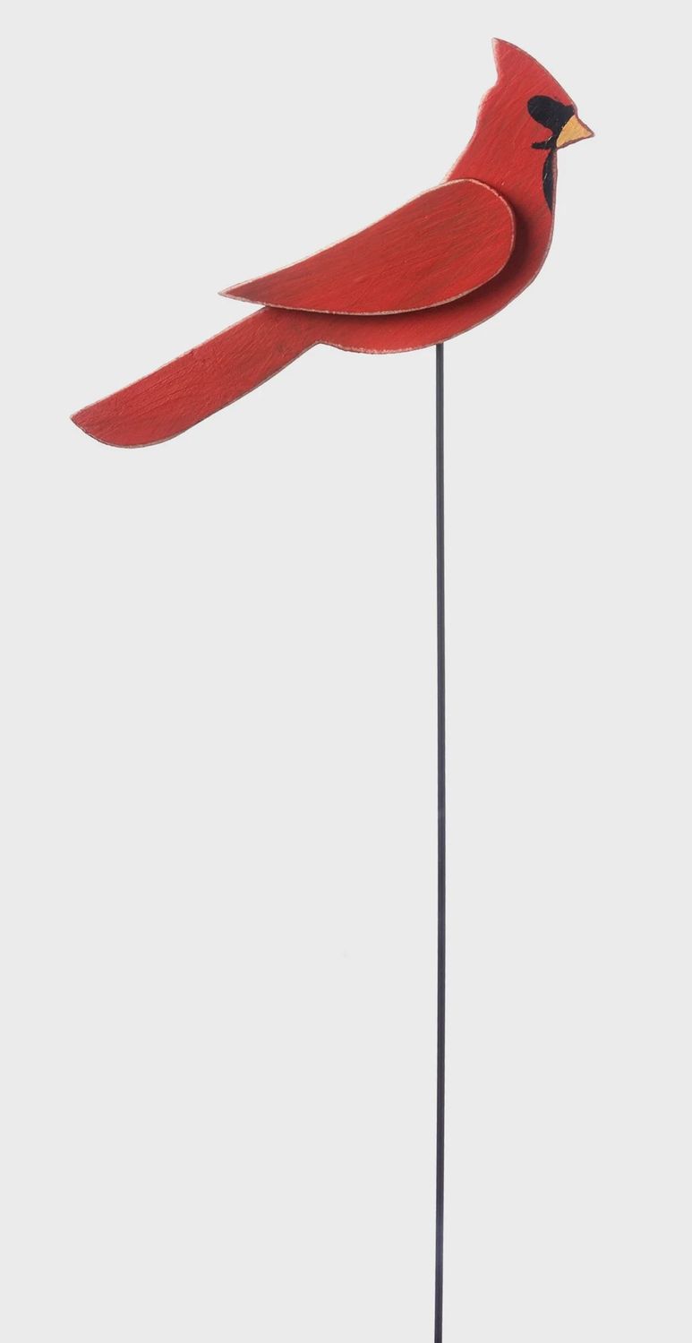 Wooden Cardinal 9&quot;on stake