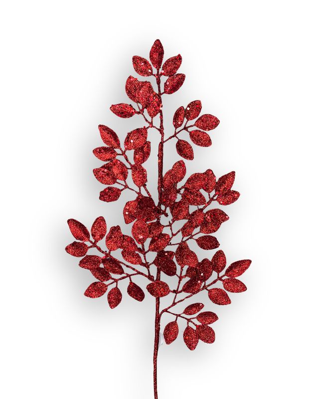 Red Metallic Leaf Spray with Glitter – 67cm