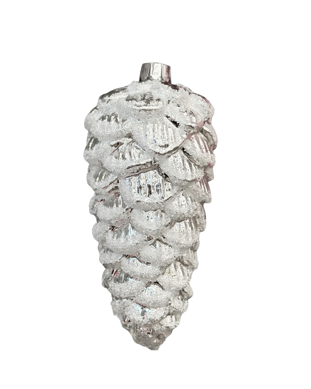 Silver Glass Pinecone Ornament with Snowy Tips