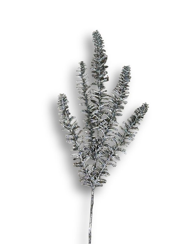 Silver Glitter Fern Spray – 25.5in