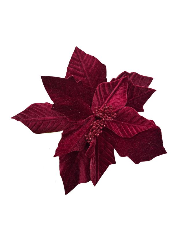 Burgundy Velvet Poinsettia Stem – 22&quot;