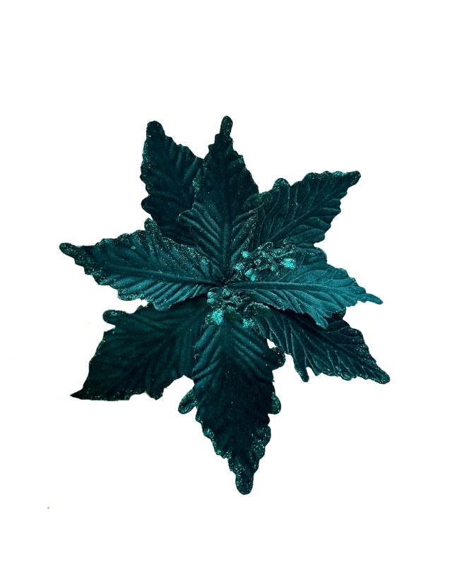 Emerald Green Embossed Velvet Poinsettia with Glitter Edges