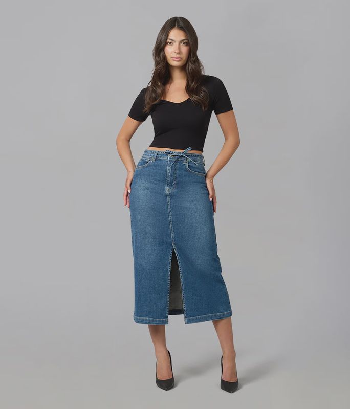 High Rise Maxi Denim Skirt – Elegant Women’s Long Skirt (Halston)