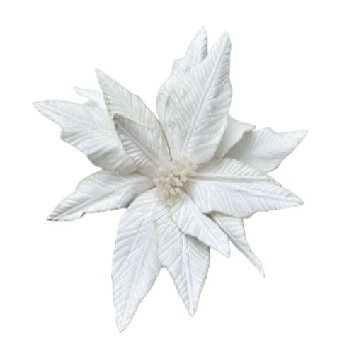 Embossed Velvet Poinsettia with Glitter Edges Pick 20in ivory