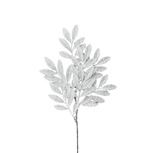 Glittered Laurel Leaf Spray 53cm white