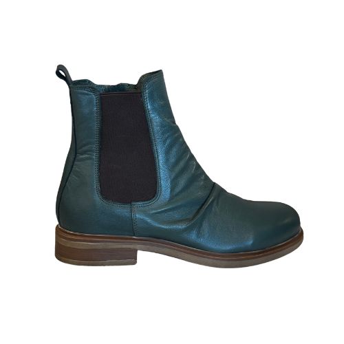 Helana Green Leather-Style Ankle Boot