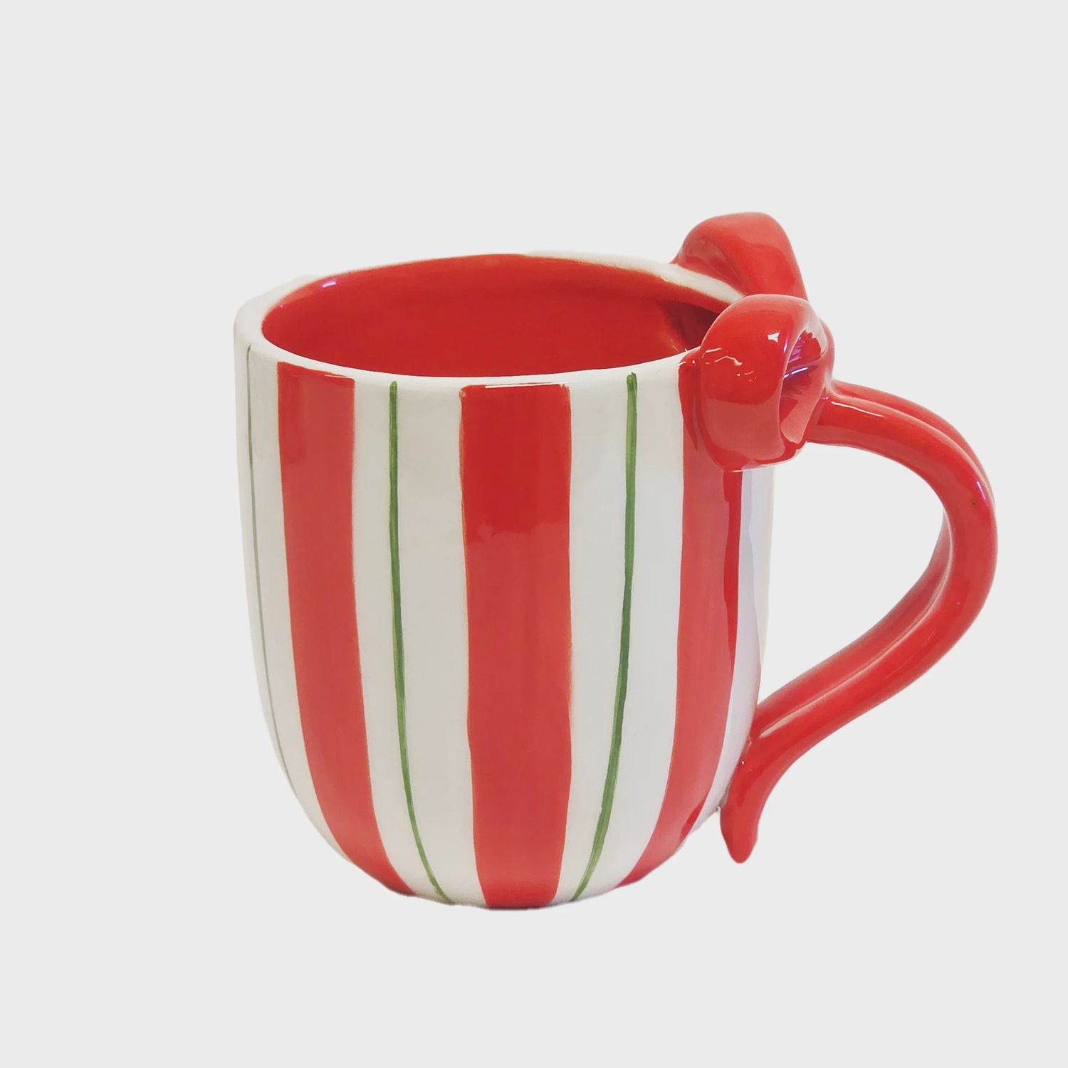 Holiday Striped Bow Handle Mug Red