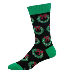 Men&#39;s Christmas Wreath Socks - Black / 10-13 (Men&#39;s Shoe Size 7-12.5)