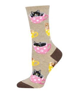 Ladies Cat-Feinated Socks - Hemp Heather