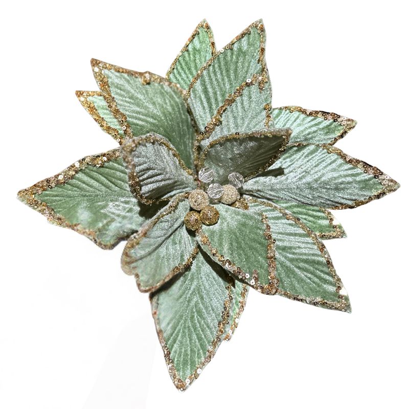 20IN Embossed Velvet Poinsettia Stem – Sage Green