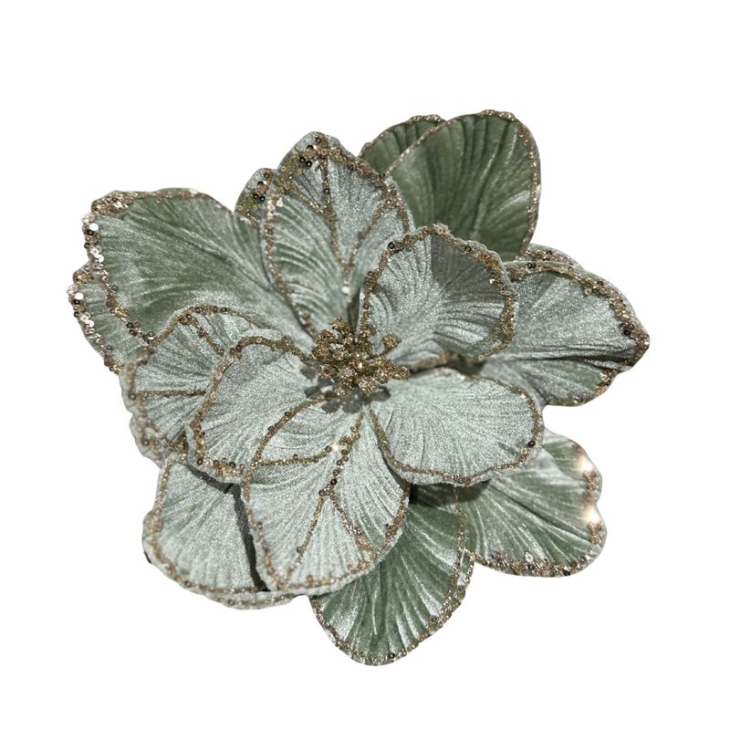 20IN Velvet Magnolia Stem – Sage Green with Glitter Tips