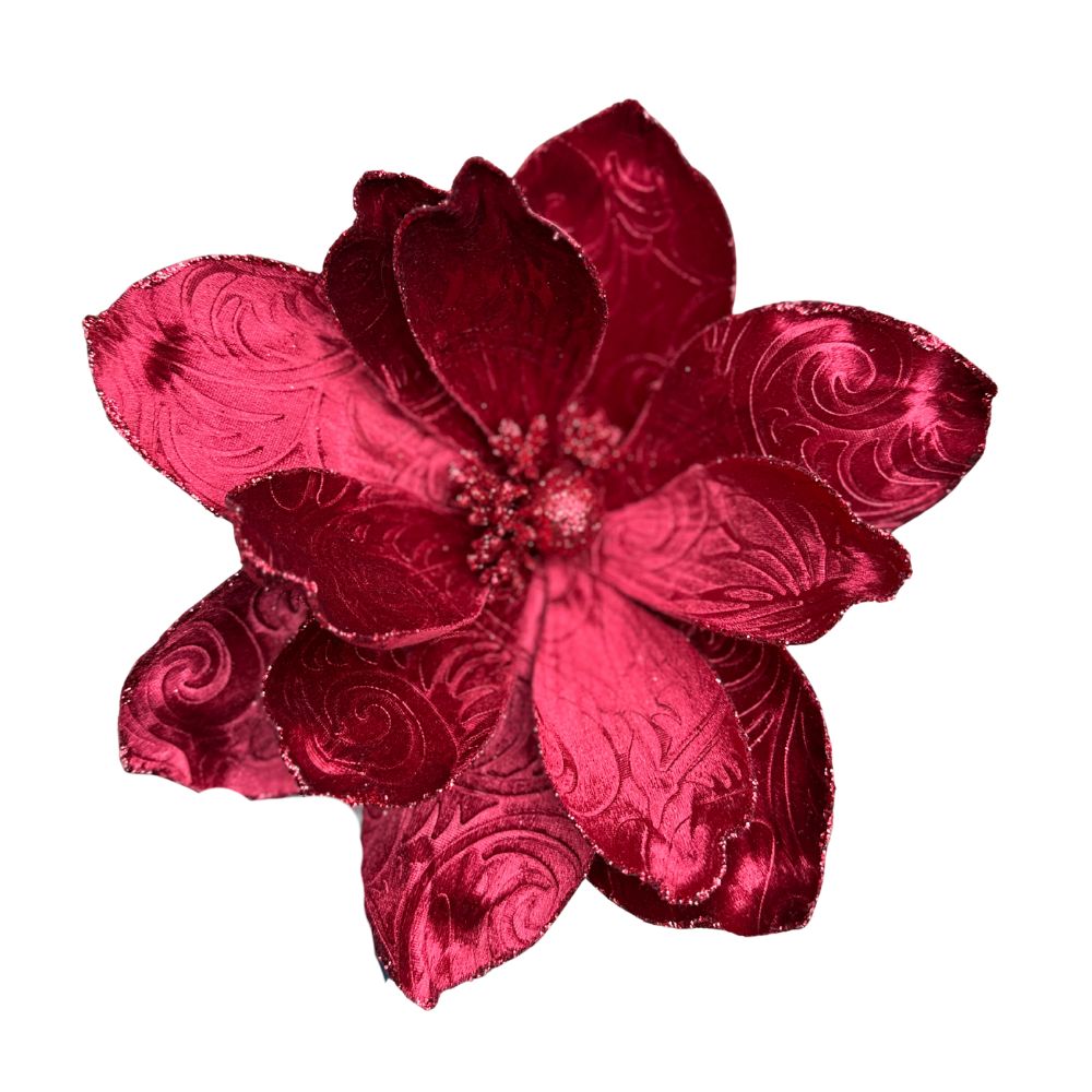 9.5IN Plush Velvet Magnolia Clip – Burgundy