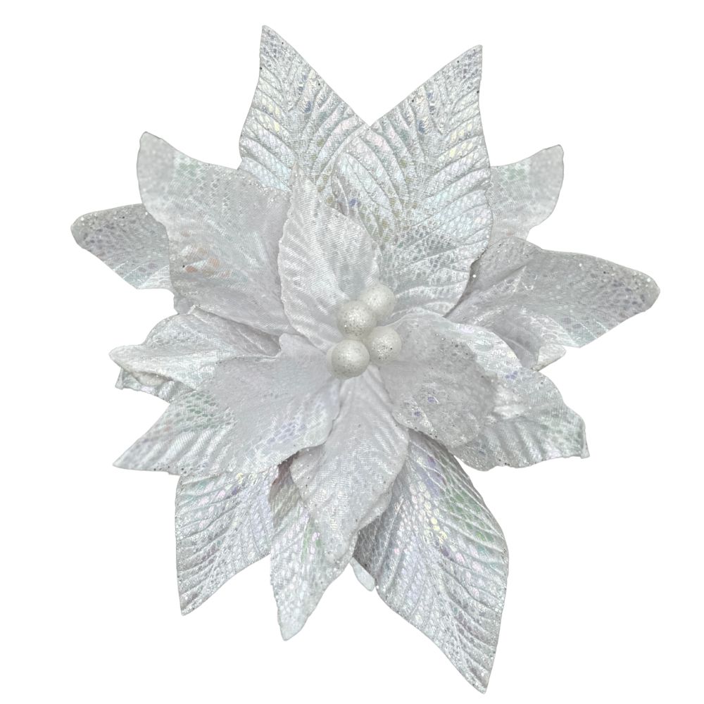 30CM White Poinsettia Pick – Classic Ivory