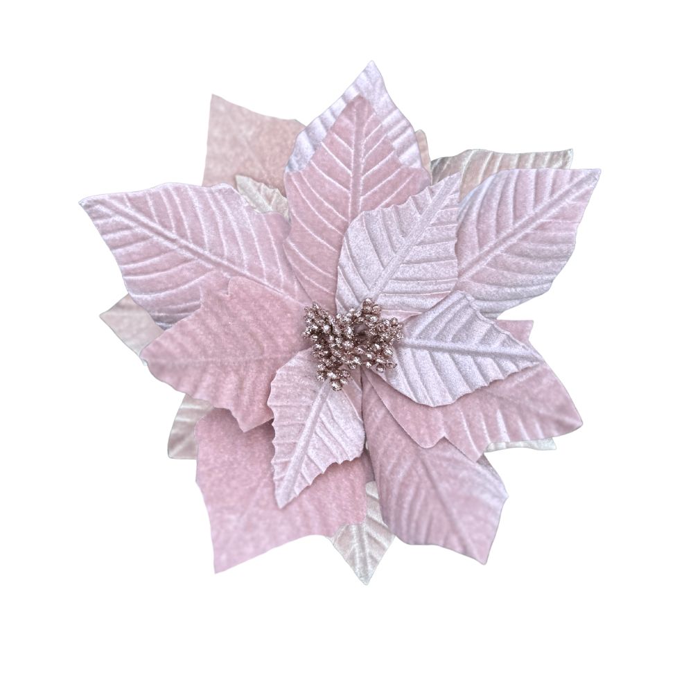 20IN Embossed Velvet Poinsettia Pick – Blush Pink