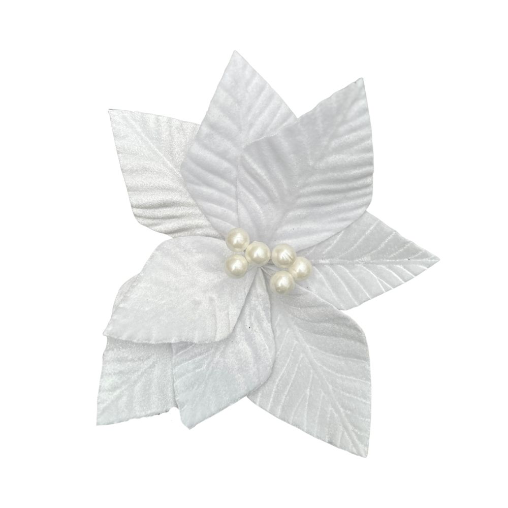 Velvet Poinsettia Pick – Classic White