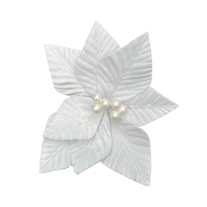Velvet Poinsettia Pick – Classic White