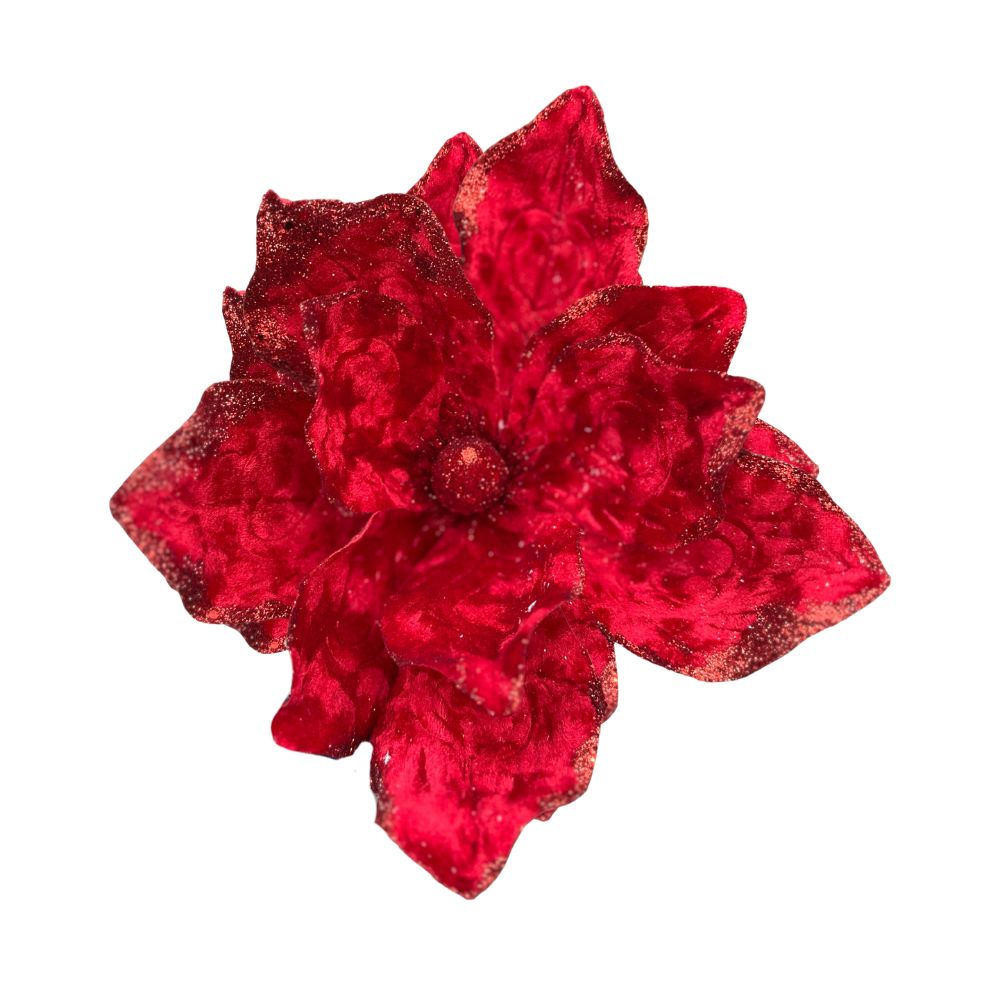 Red Crushed Velvet Magnolia Pick – Classic Holiday Red