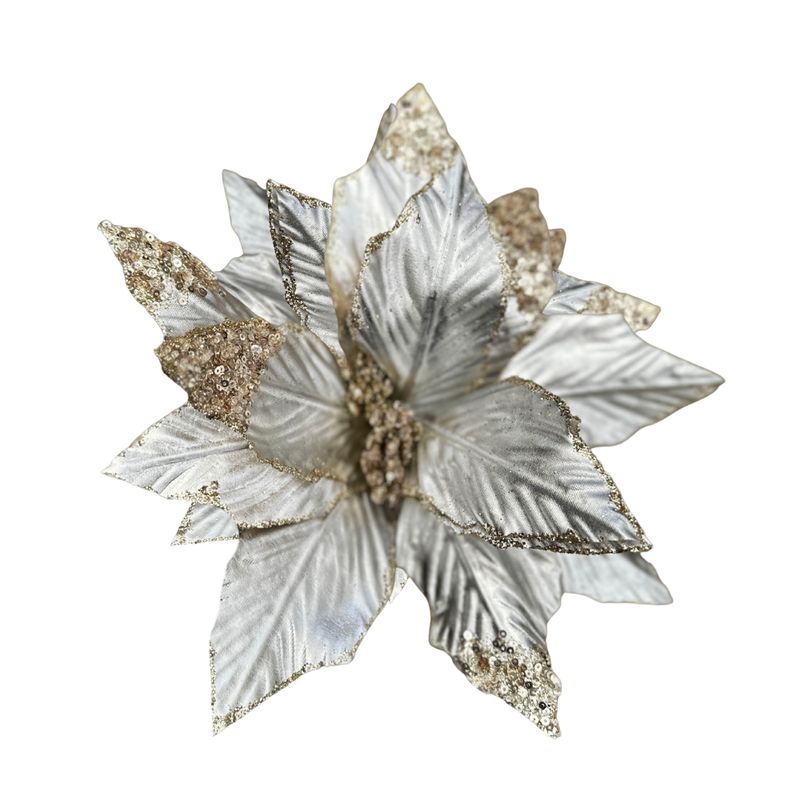 Metallic Poinsettia – Silver with Gold Glitter Veil