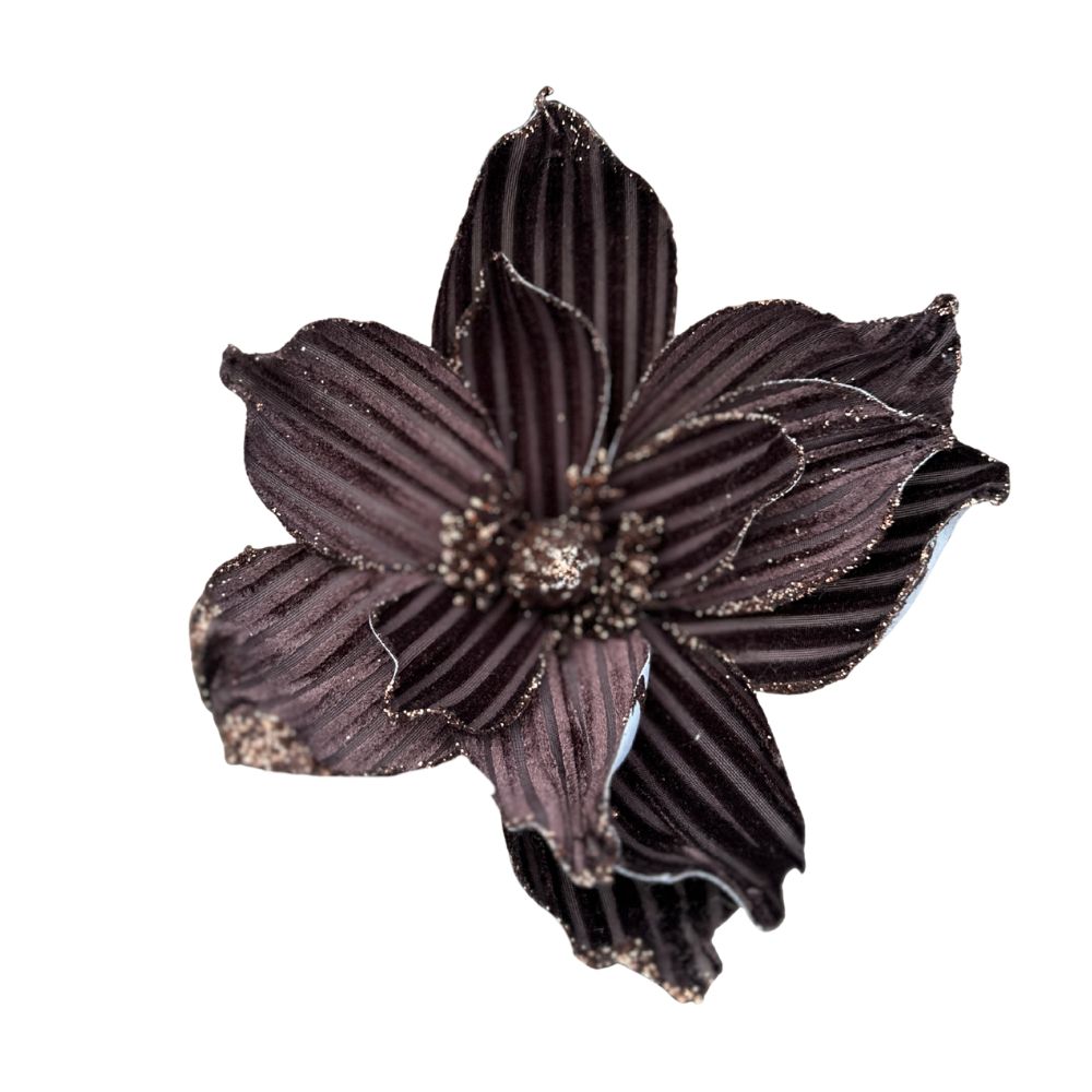 10IN Ribbed Velvet Magnolia – Chocolate Brown with Glitter