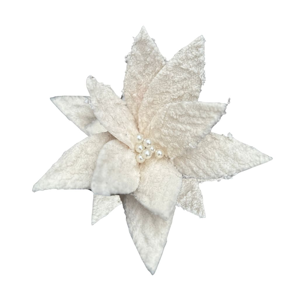 12.5IN Faux Fur Poinsettia Clip – Ivory
