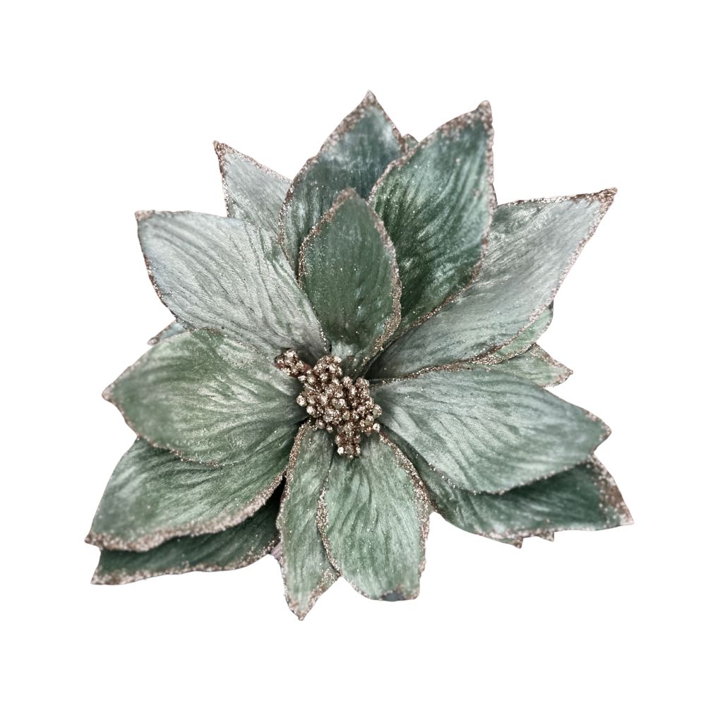 10IN Premium Velvet Poinsettia Clip – Sage Green