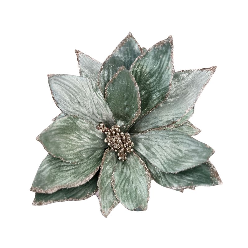 10IN Premium Velvet Poinsettia Clip – Sage Green