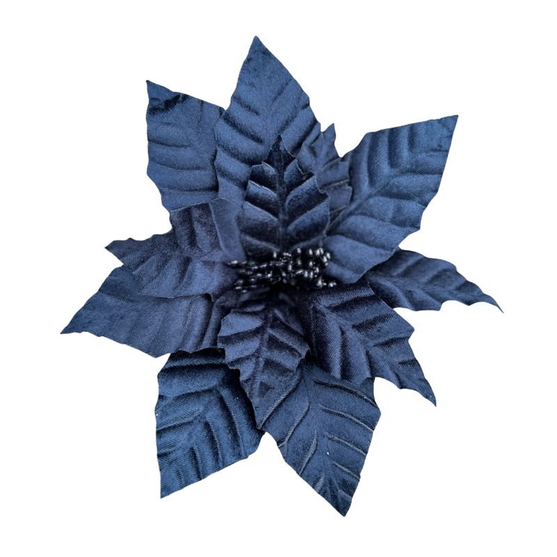 30CM Embossed Poinsettia Pick – Midnight Navy