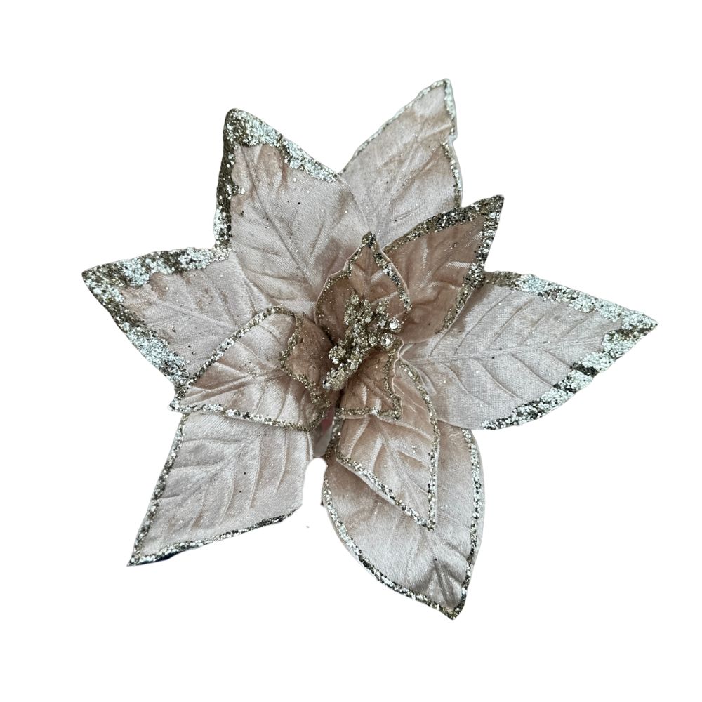 Taupe Velvet Poinsettia – Glitter Veil