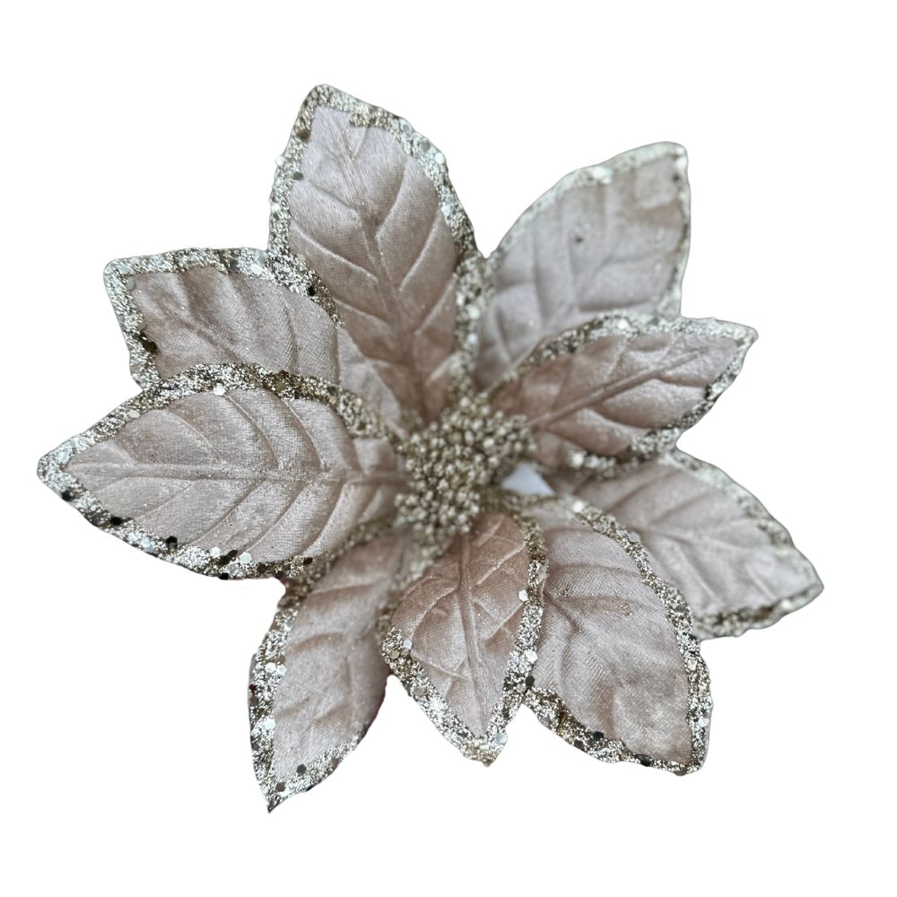 36CM Embroidered Poinsettia – Cream &amp; Gold