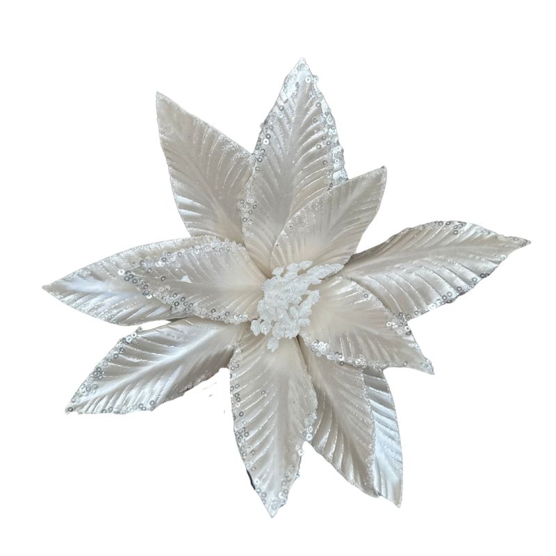11IN Metallic Leather Poinsettia Clip – Ivory