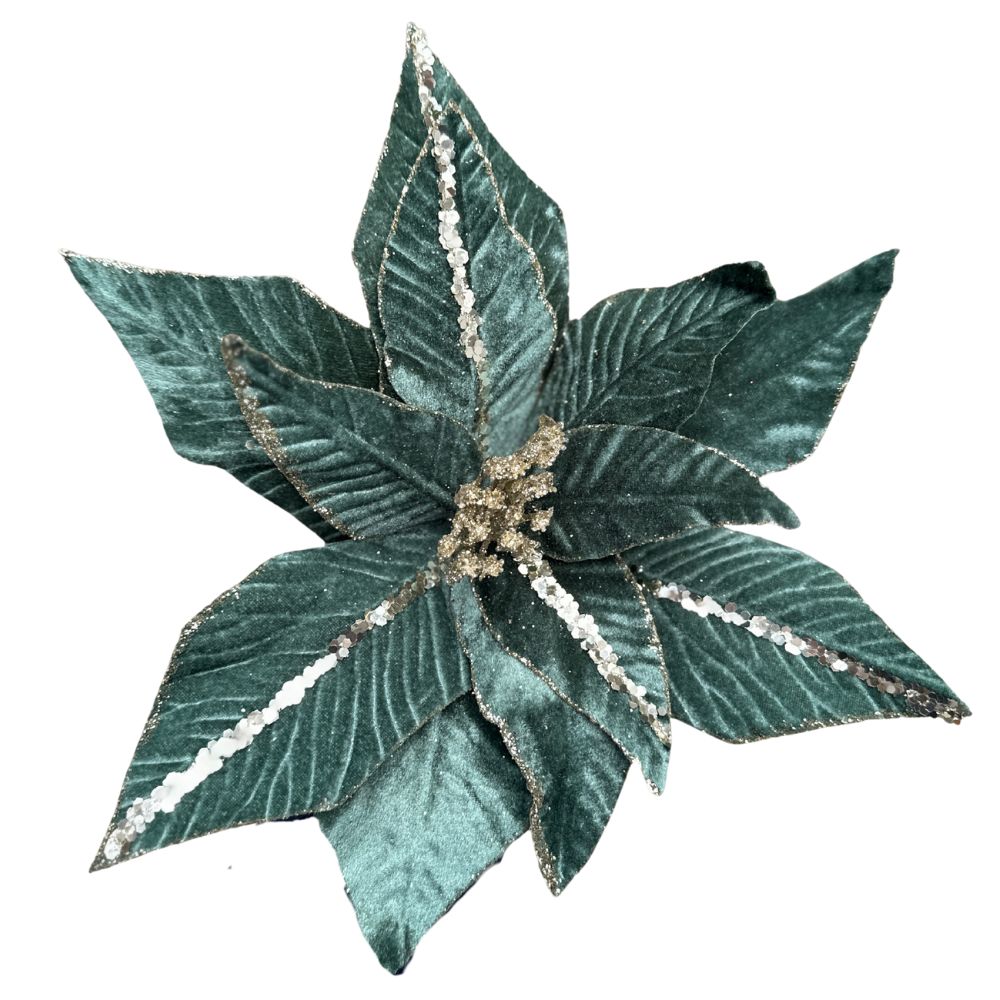 Dusty Green Velvet Poinsettia – Muted Botanical Green
