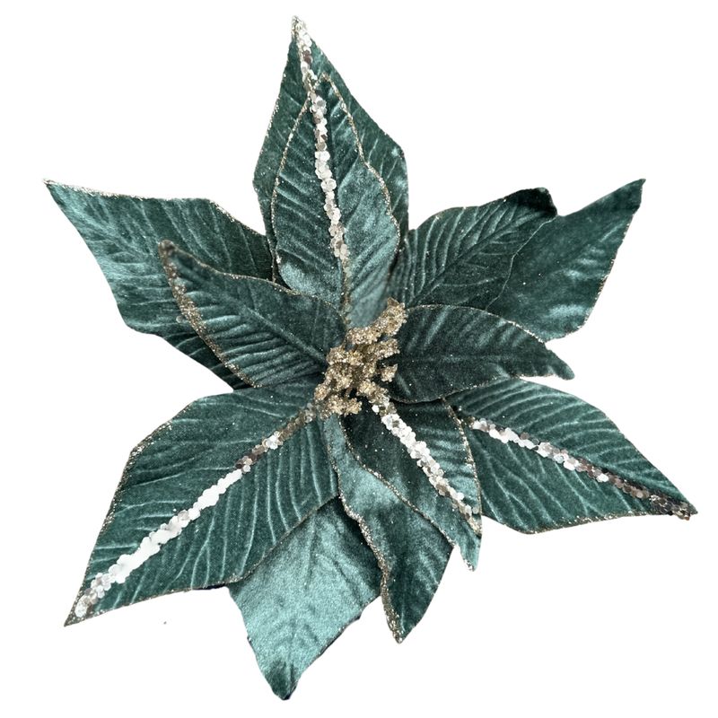 Dusty Green Velvet Poinsettia – Muted Botanical Green