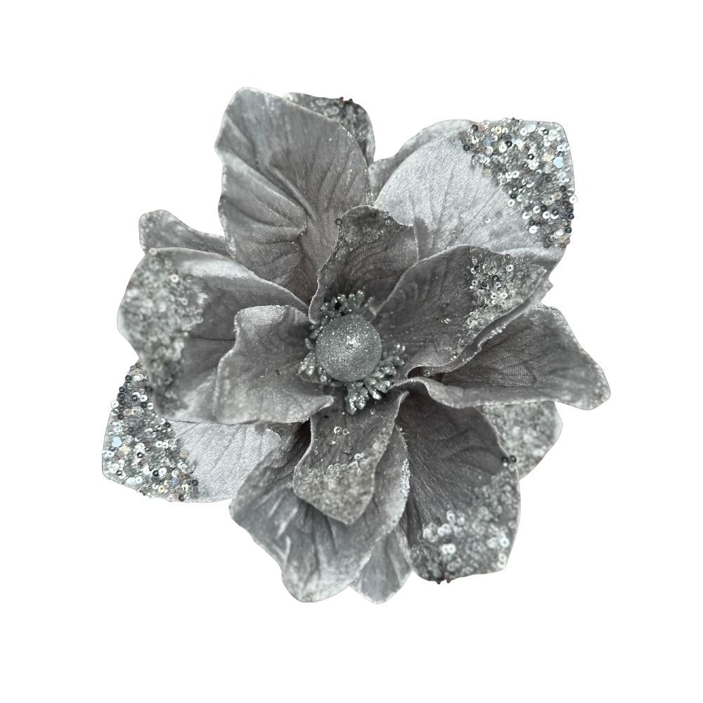 Silver Velvet Magnolia Stem – Soft Metallic