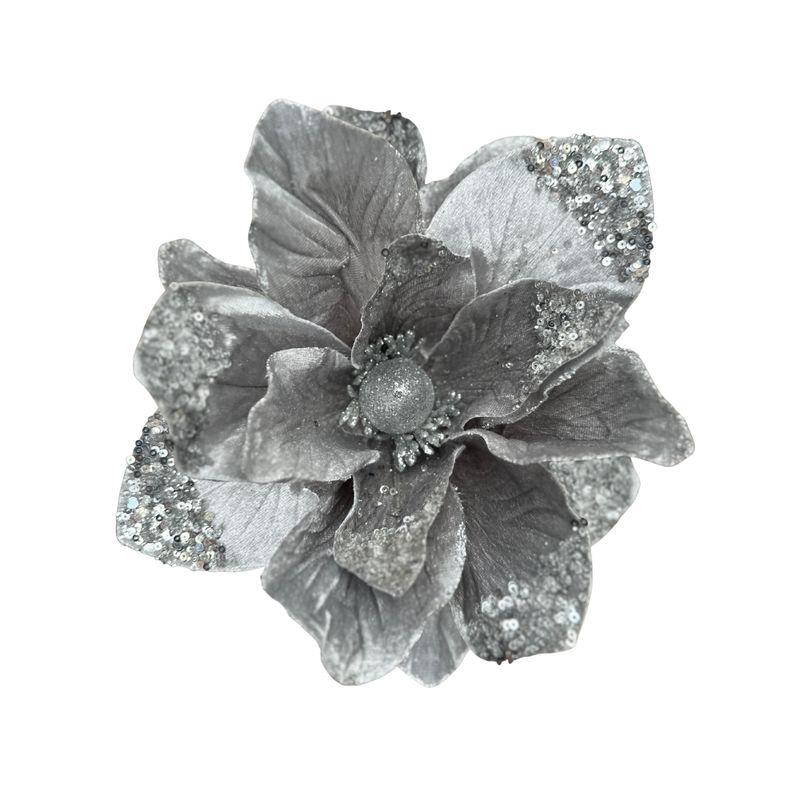 Silver Velvet Magnolia Stem – Soft Metallic
