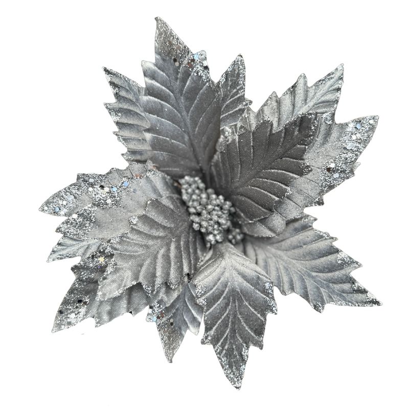 22IN Velvet Poinsettia Stem – Silver Luxe