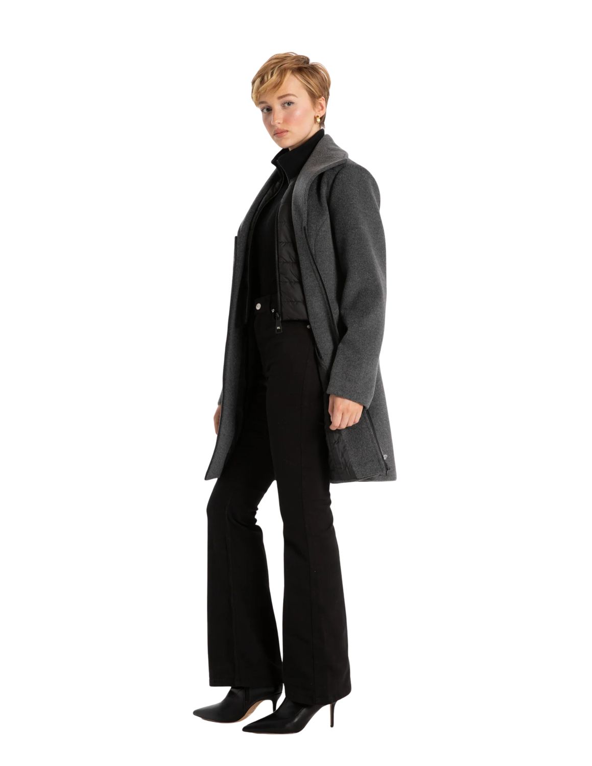 SERENA Melton Long Coat, Colour: Charcoal, Size: S