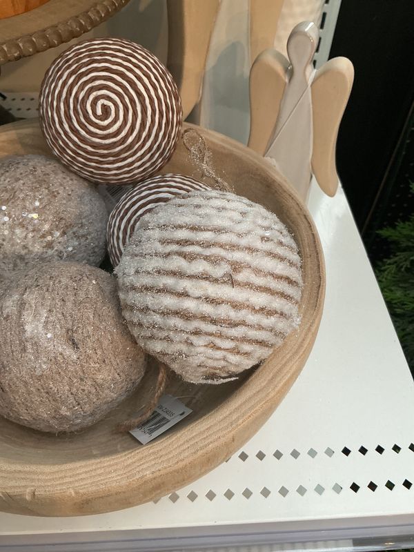 Ball Ornament Natural Rope with Glitter 4in