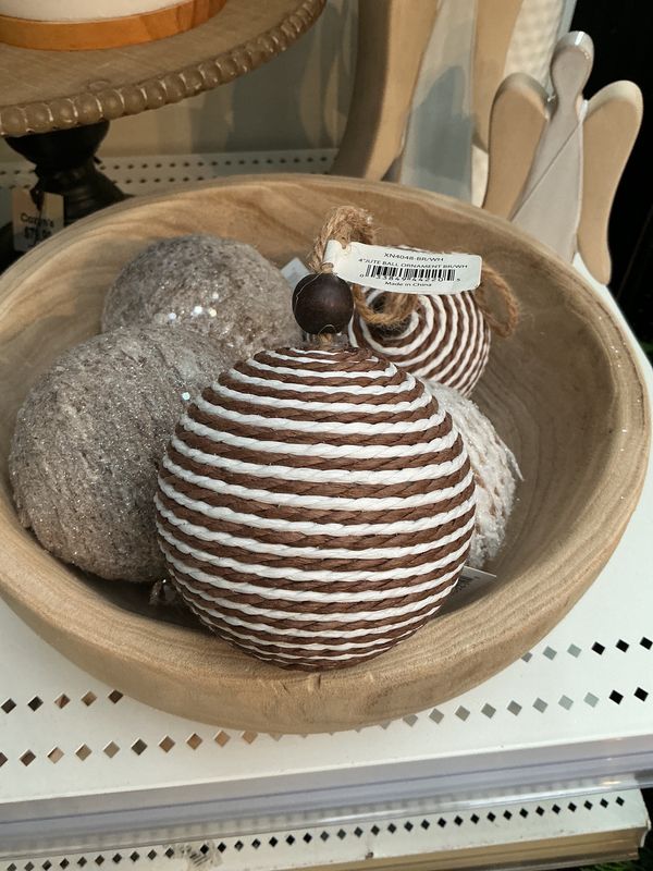 Jute Ball Ornament Brown/White 4in
