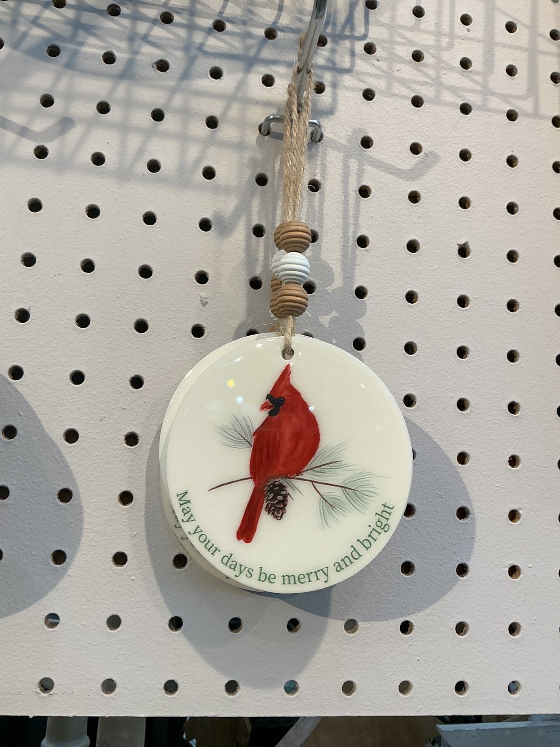 Cardinal Disc Ornament with Bead