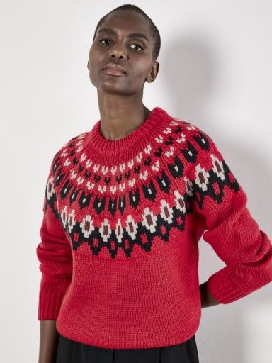 FAIRISLE CREW NECK JUMPER RED, Size: M