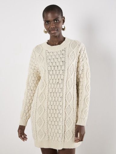 APRICOT CABLE KNIT OVERSIZE JUMPER DRESS, Size: S