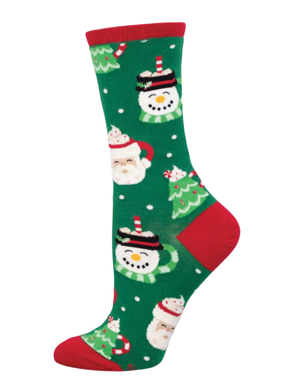 Ladies Socks-  A Cup of Holiday Cheer - Green / 9-11 (Womens Shoe Size 5-10.5)