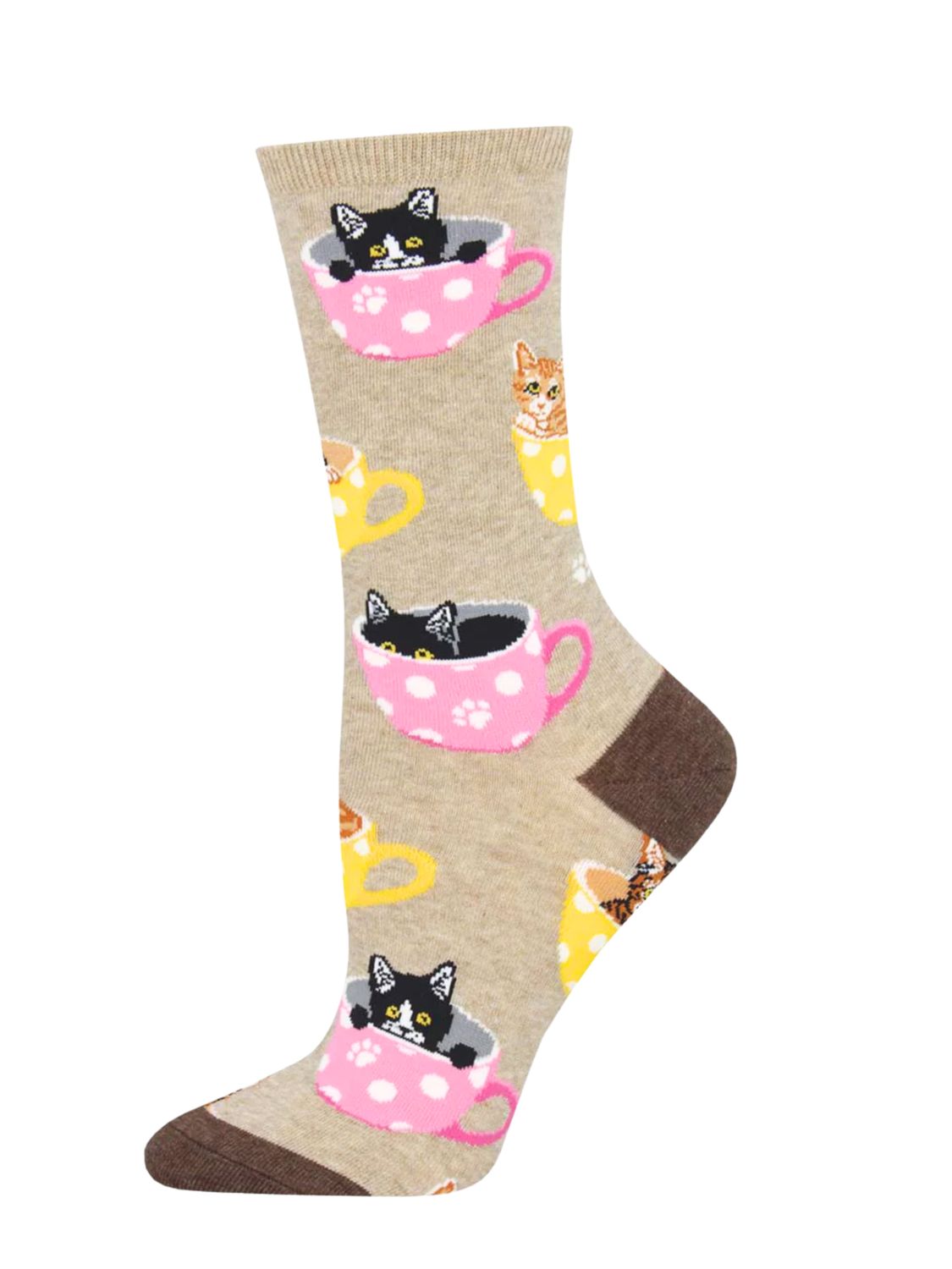 Ladies Cat-Feinated Socks - Hemp Heather