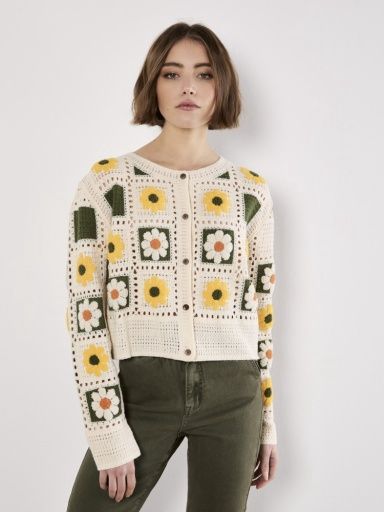 DAISY SQUARES CROCHET CARDIGAN, Size: S