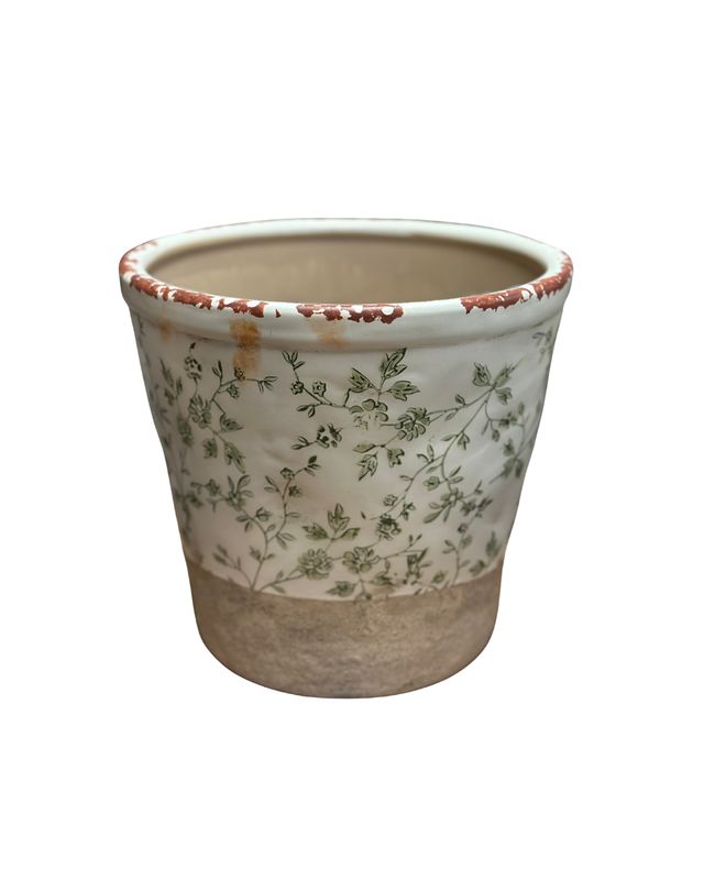 Large Leaf-Embossed Ceramic Pot – White