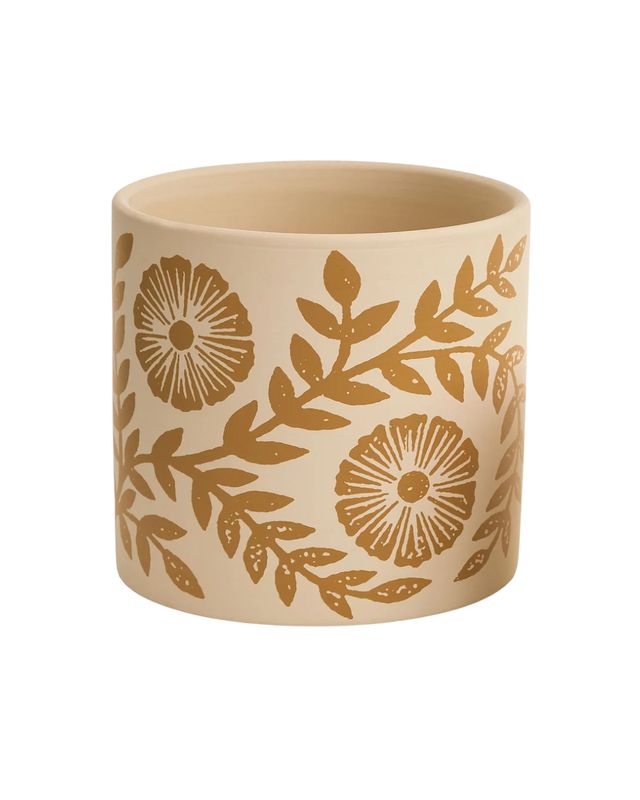 Etched Floral Cement Planter – 5.5"